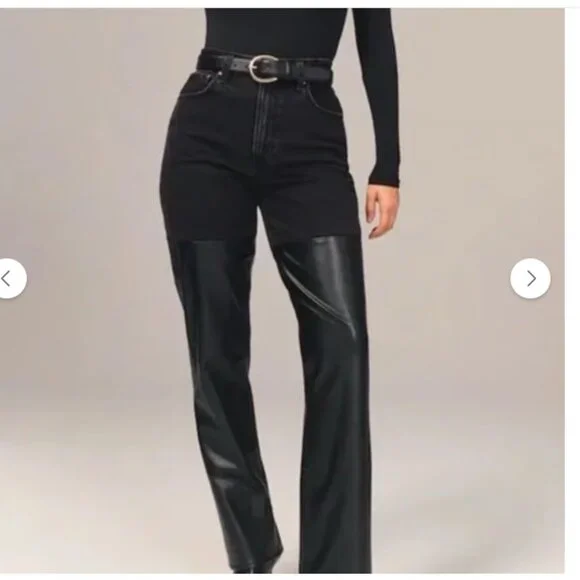 Abercrombie & Fitch 90s Straight Ultra High-Rise Denim/Faux Leather Jeans 26/2S - Picture 1 of 9